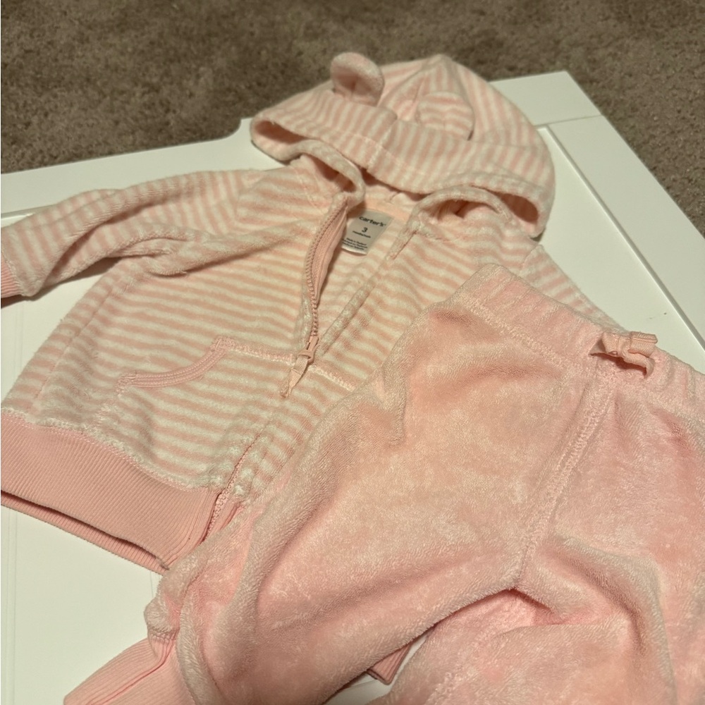 Pink Striped Baby Hoodie and Pants Set